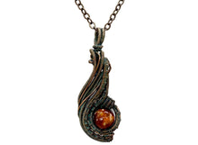 Load image into Gallery viewer, Custom Verdigris Gemstone Pendant, Copper Wire Wrap, "Comet" Model