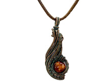 Load image into Gallery viewer, Custom Verdigris Gemstone Pendant, Copper Wire Wrap, "Comet" Model