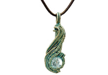 Load image into Gallery viewer, Custom Verdigris Gemstone Pendant, Brass Wire Wrap, "Comet" Model