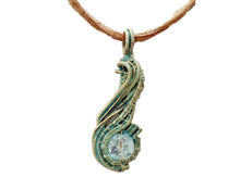 Load image into Gallery viewer, Custom Verdigris Gemstone Pendant, Brass Wire Wrap, "Comet" Model