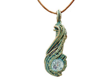 Load image into Gallery viewer, Custom Verdigris Gemstone Pendant, Brass Wire Wrap, "Comet" Model
