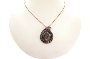 Dragon Blood Jasper Wire Wrapped Pendant in Bronze with Garnet