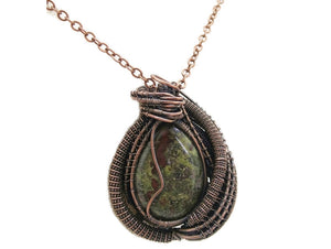 Dragon Blood Jasper Wire Wrapped Pendant in Bronze with Garnet