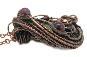 Dragon Blood Jasper Wire Wrapped Pendant in Bronze with Garnet