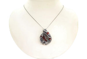 Dragon Blood Jasper Pendant with Red Tiger Eye, Wire-Wrapped in Sterling Silver