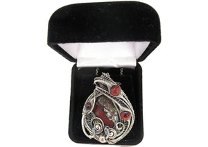 Dragon Blood Jasper Pendant with Red Tiger Eye, Wire-Wrapped in Sterling Silver