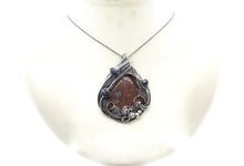 Load image into Gallery viewer, Dinosaur Bone Fossil &amp; Iolite Wire-Wrapped Pendant Necklace in Sterling Silver