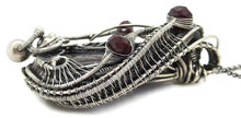 Load image into Gallery viewer, Agatized Dinosaur Bone and Rhodolite Garnet Wire-Wrapped Pendant in Sterling Silver