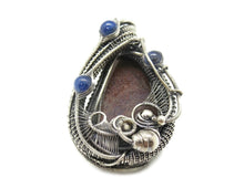 Load image into Gallery viewer, Dinosaur Bone Fossil &amp; Blue Kyanite Wire-Wrapped Pendant in Sterling Silver