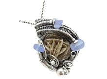 Load image into Gallery viewer, Desert Rose Pendant, Wire-Wrapped in Sterling Silver with Holley Blue Agate