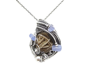 Desert Rose Pendant, Wire-Wrapped in Sterling Silver with Holley Blue Agate