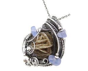 Desert Rose Pendant, Wire-Wrapped in Sterling Silver with Holley Blue Agate