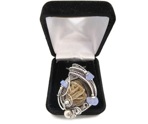 Desert Rose Pendant, Wire-Wrapped in Sterling Silver with Holley Blue Agate