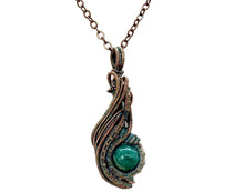 Load image into Gallery viewer, Custom Verdigris Gemstone Pendant, Copper Wire Wrap, "Comet" Model