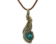 Load image into Gallery viewer, Custom Verdigris Gemstone Pendant, Brass Wire Wrap, "Comet" Model