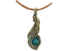 Load image into Gallery viewer, Custom Verdigris Gemstone Pendant, Brass Wire Wrap, "Comet" Model