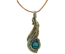 Load image into Gallery viewer, Custom Verdigris Gemstone Pendant, Brass Wire Wrap, "Comet" Model