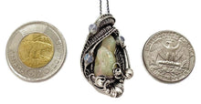 Load image into Gallery viewer, Raw Ethiopian Opal Pendant with Rainbow Moonstone, Gemstone Jewelry, Sterling Silver Wire Wrap