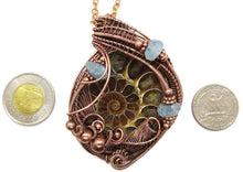 Load image into Gallery viewer, Ammonite Fossil Pendant with Aquamarine, Bronze Wire Wrap