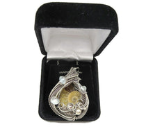 Load image into Gallery viewer, Ammonite Fossil Pendant with Aquamarine, Sterling Silver Wire Wrap