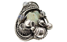 Load image into Gallery viewer, Raw Ethiopian Opal Pendant with Rainbow Moonstone, Gemstone Jewelry, Sterling Silver Wire Wrap
