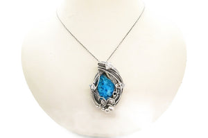 Gibbsite Druzy Pendant, Wire-Wrapped in Sterling Silver with Herkimer Diamonds