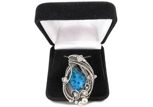 Gibbsite Druzy Pendant, Wire-Wrapped in Sterling Silver with Herkimer Diamonds