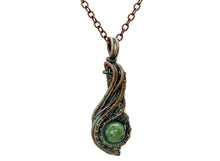 Load image into Gallery viewer, Custom Verdigris Gemstone Pendant, Copper Wire Wrap, "Comet" Model
