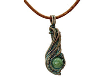 Load image into Gallery viewer, Custom Verdigris Gemstone Pendant, Copper Wire Wrap, "Comet" Model