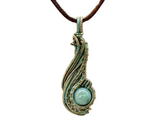 Load image into Gallery viewer, Custom Verdigris Gemstone Pendant, Brass Wire Wrap, "Comet" Model