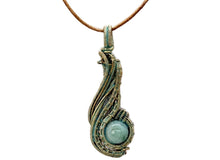 Load image into Gallery viewer, Custom Verdigris Gemstone Pendant, Brass Wire Wrap, "Comet" Model