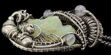Load image into Gallery viewer, Raw Ethiopian Opal Pendant with Rainbow Moonstone, Gemstone Jewelry, Sterling Silver Wire Wrap