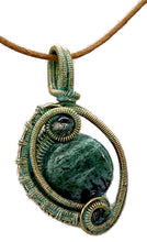 Load image into Gallery viewer, Verdigris Mini Woven Circle Gemstone Pendant in Brass