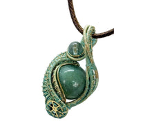 Load image into Gallery viewer, Verdigris Gemstone Steampunk Pendant: Brass Wire Wrap, Swirl Model