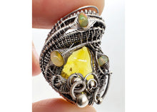 Load image into Gallery viewer, Natural Baltic Amber Pendant: Gnat Inclusion &amp; Ethiopian Opals, Wire-Wrapped Sterling Silver Necklace