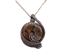 Load image into Gallery viewer, Handcrafted Orbicular Jasper Woven Donut Pendant with Labradorite Accent - Bronze Necklace