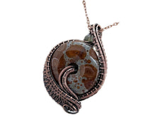 Load image into Gallery viewer, Handcrafted Orbicular Jasper Woven Donut Pendant with Labradorite Accent - Bronze Necklace
