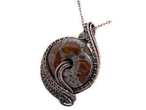 Handcrafted Orbicular Jasper Woven Donut Pendant with Labradorite Accent - Bronze Necklace