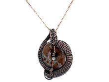 Load image into Gallery viewer, Handcrafted Orbicular Jasper Woven Donut Pendant with Labradorite Accent - Bronze Necklace