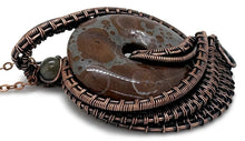Load image into Gallery viewer, Handcrafted Orbicular Jasper Woven Donut Pendant with Labradorite Accent - Bronze Necklace