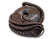Load image into Gallery viewer, Handcrafted Orbicular Jasper Woven Donut Pendant with Labradorite Accent - Bronze Necklace