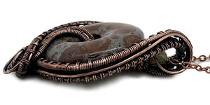 Handcrafted Orbicular Jasper Woven Donut Pendant with Labradorite Accent - Bronze Necklace