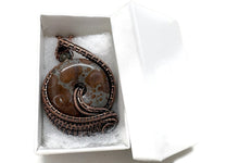 Load image into Gallery viewer, Handcrafted Orbicular Jasper Woven Donut Pendant with Labradorite Accent - Bronze Necklace