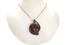 Load image into Gallery viewer, Handcrafted Orbicular Jasper Woven Donut Pendant with Labradorite Accent - Bronze Necklace