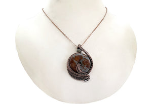 Handcrafted Orbicular Jasper Woven Donut Pendant with Labradorite Accent - Bronze Necklace
