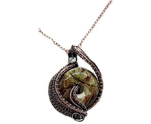 Load image into Gallery viewer, Handcrafted Sierra Jasper Woven Donut Pendant with Labradorite and Peridot Accents - Bronze Necklace