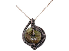 Load image into Gallery viewer, Handcrafted Sierra Jasper Woven Donut Pendant with Labradorite and Peridot Accents - Bronze Necklace