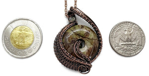 Handcrafted Sierra Jasper Woven Donut Pendant with Labradorite and Peridot Accents - Bronze Necklace
