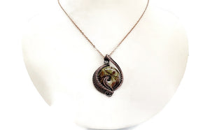 Handcrafted Sierra Jasper Woven Donut Pendant with Labradorite and Peridot Accents - Bronze Necklace