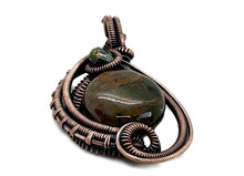 Load image into Gallery viewer, African Green Opal Wire-Wrapped Pendant: Bronze Woven Circle with Swarovski Crystal